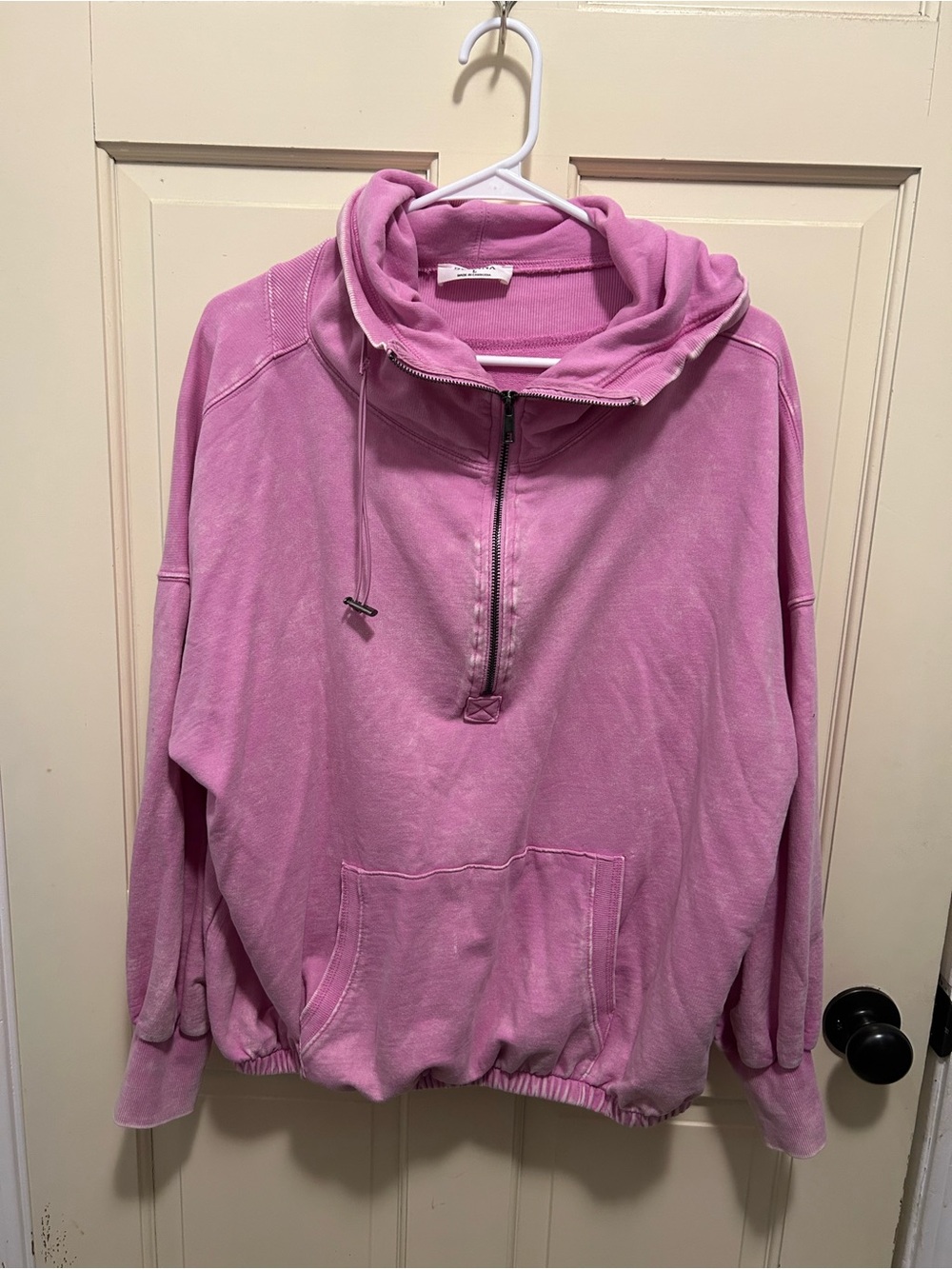 Zenana Pink Mineral Wash Half-Zip Pullover Hoodie Large - Picture 1 of 5